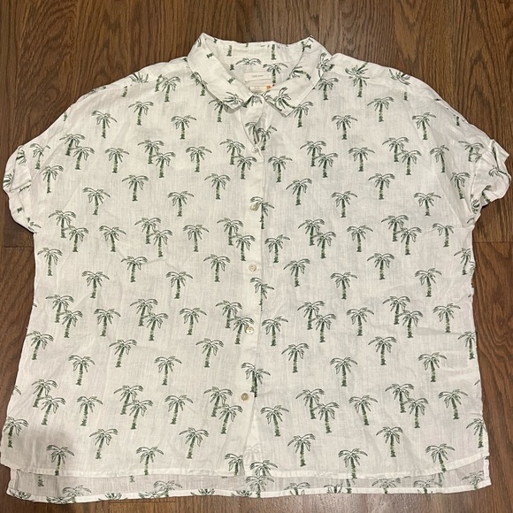 C&C California Women's Green and White Shirt size extra large XL linen K - Picture 3 of 8
